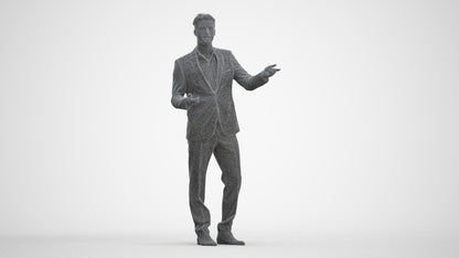 3D human model man business, photogrammetry scanned person for archviz, three-quarter front view render