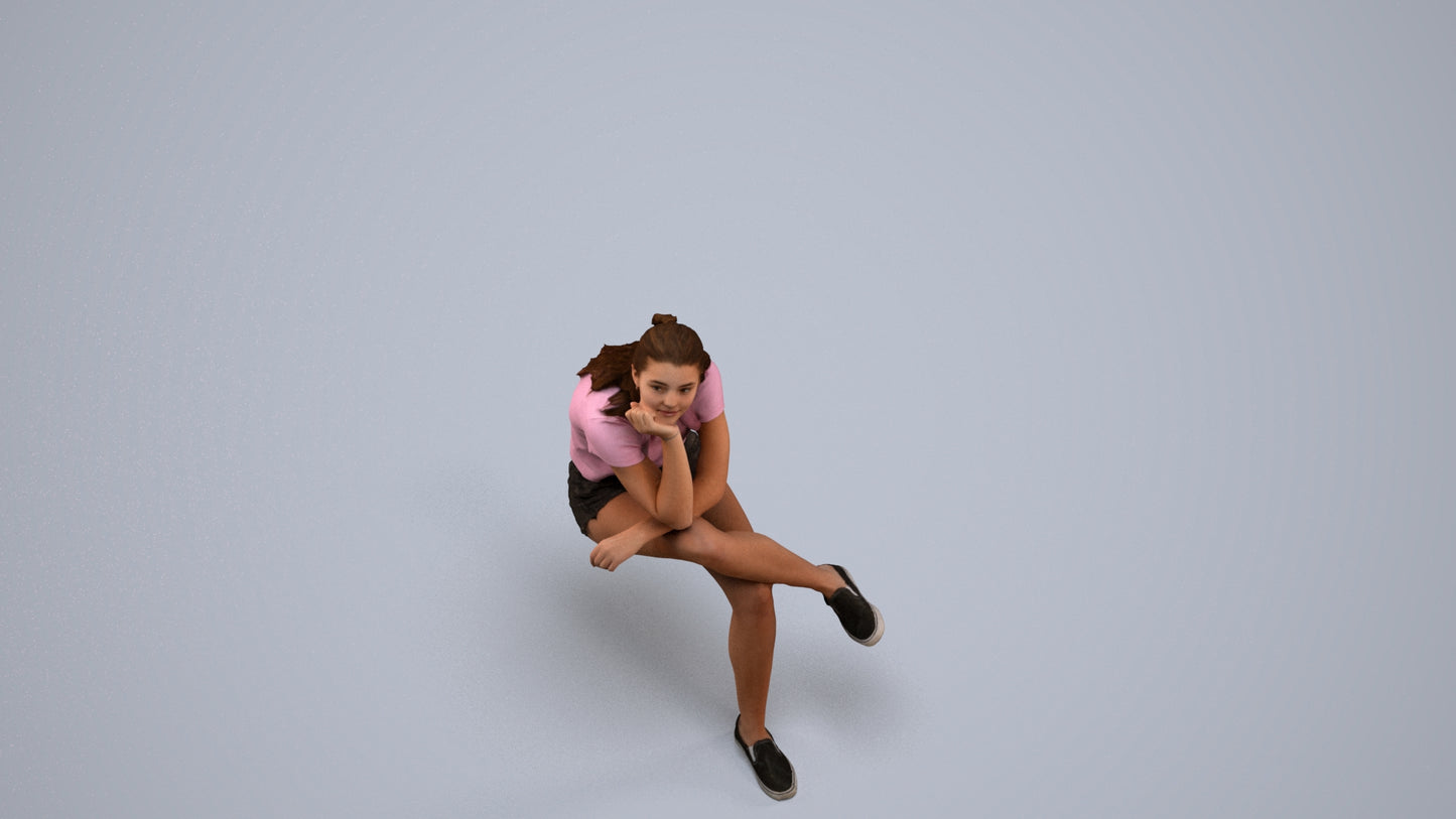 realistic 3D human girl casual kids, archviz people FBX OBJ for Blender, back view render