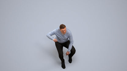 realistic 3D human man casual sitting, archviz people FBX OBJ for Blender, back view render