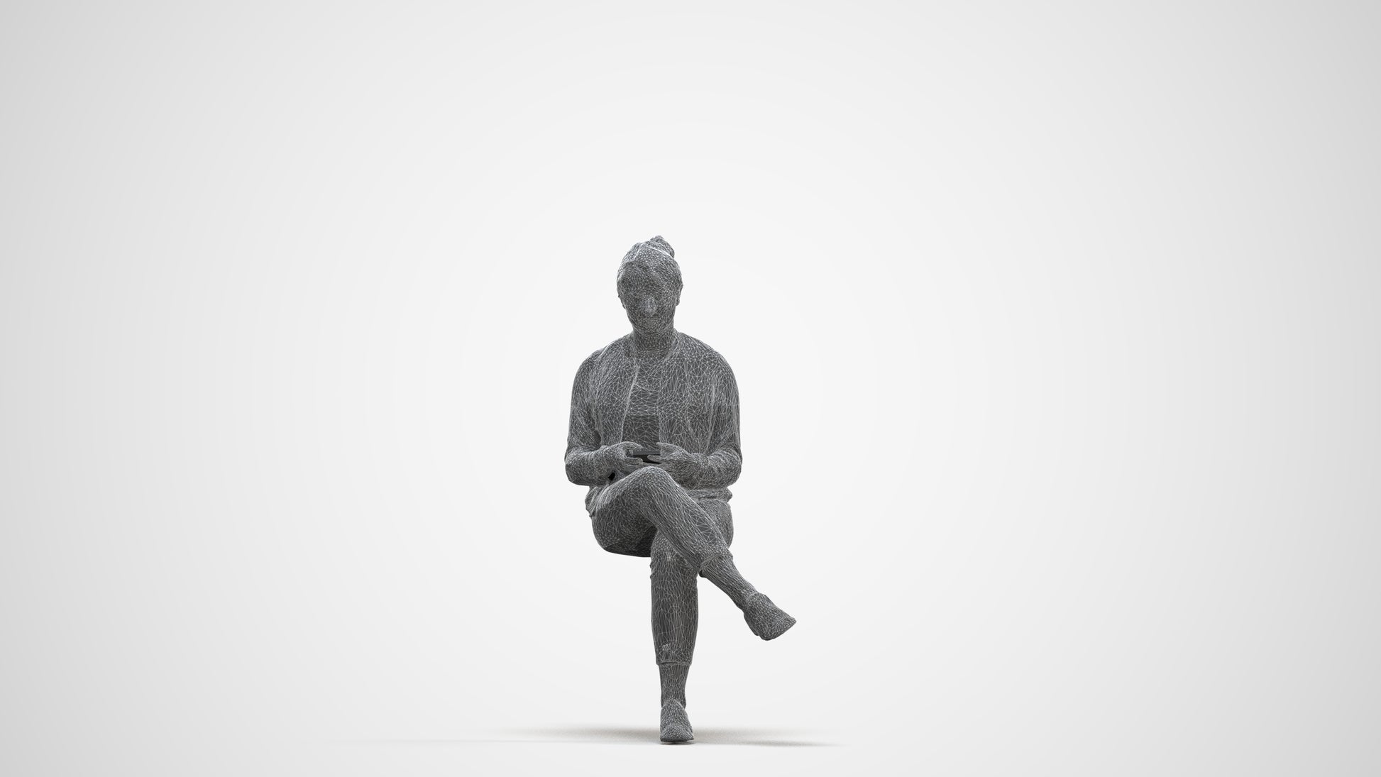 scanned 3D woman casual sitting, photogrammetry people for Enscape and V-Ray, three-quarter front view render