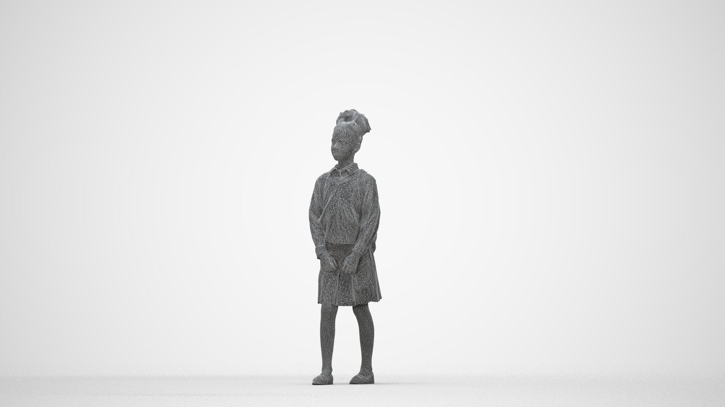 realistic 3D human girl kids, archviz people FBX OBJ for Blender, wireframe back view