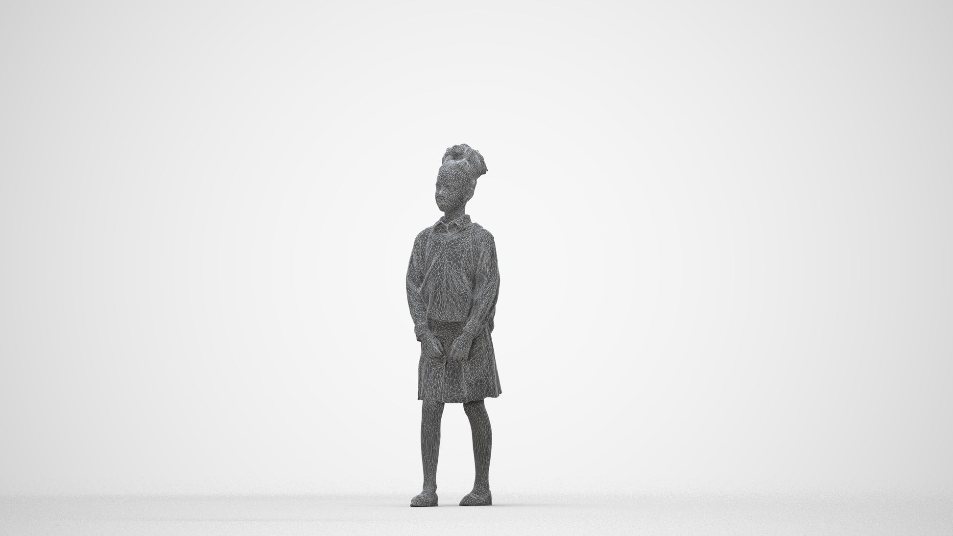 realistic 3D human girl kids, archviz people FBX OBJ for Blender, wireframe back view