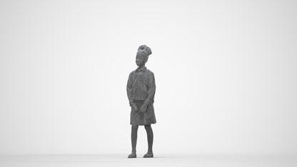 realistic 3D human girl kids, archviz people FBX OBJ for Blender, wireframe back view