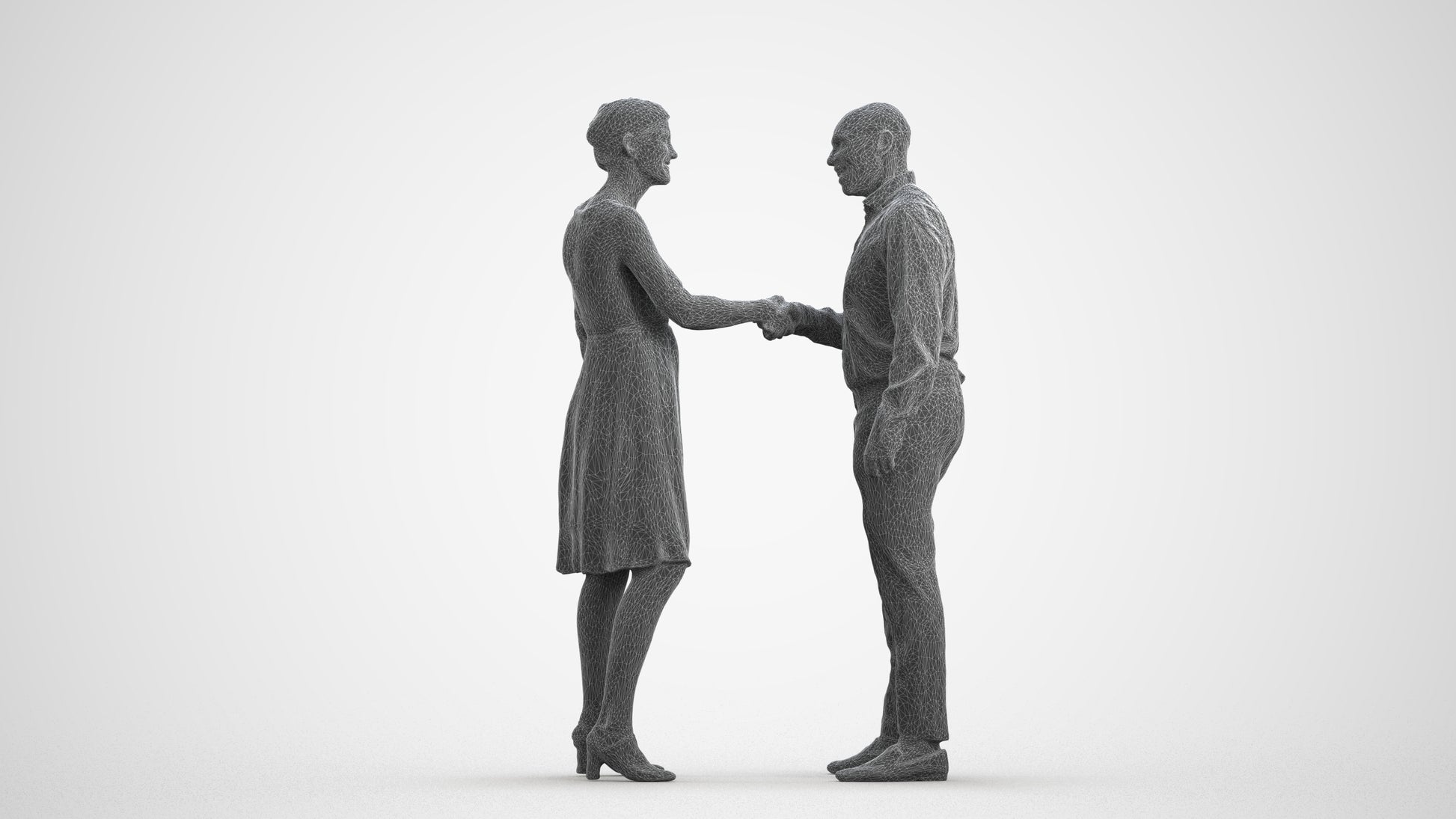 scanned 3D woman business, photogrammetry people for Enscape and V-Ray, wireframe front view