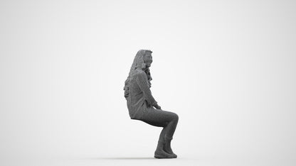 realistic 3D human woman casual sitting, archviz people FBX OBJ for Blender, wireframe side view