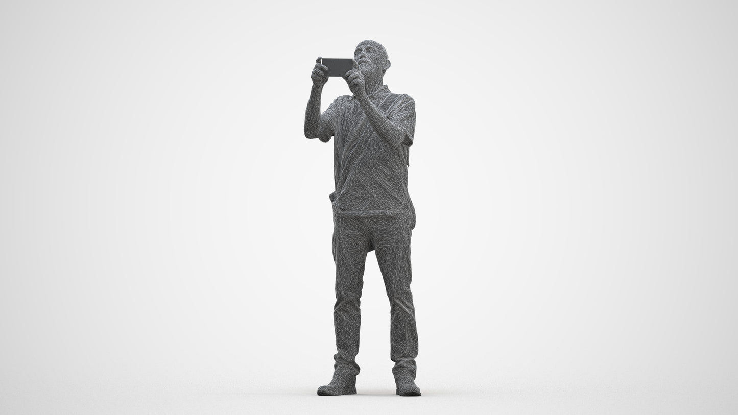 3D people model senior man casual standing, scanned human for 3ds Max rendering, three-quarter front view render