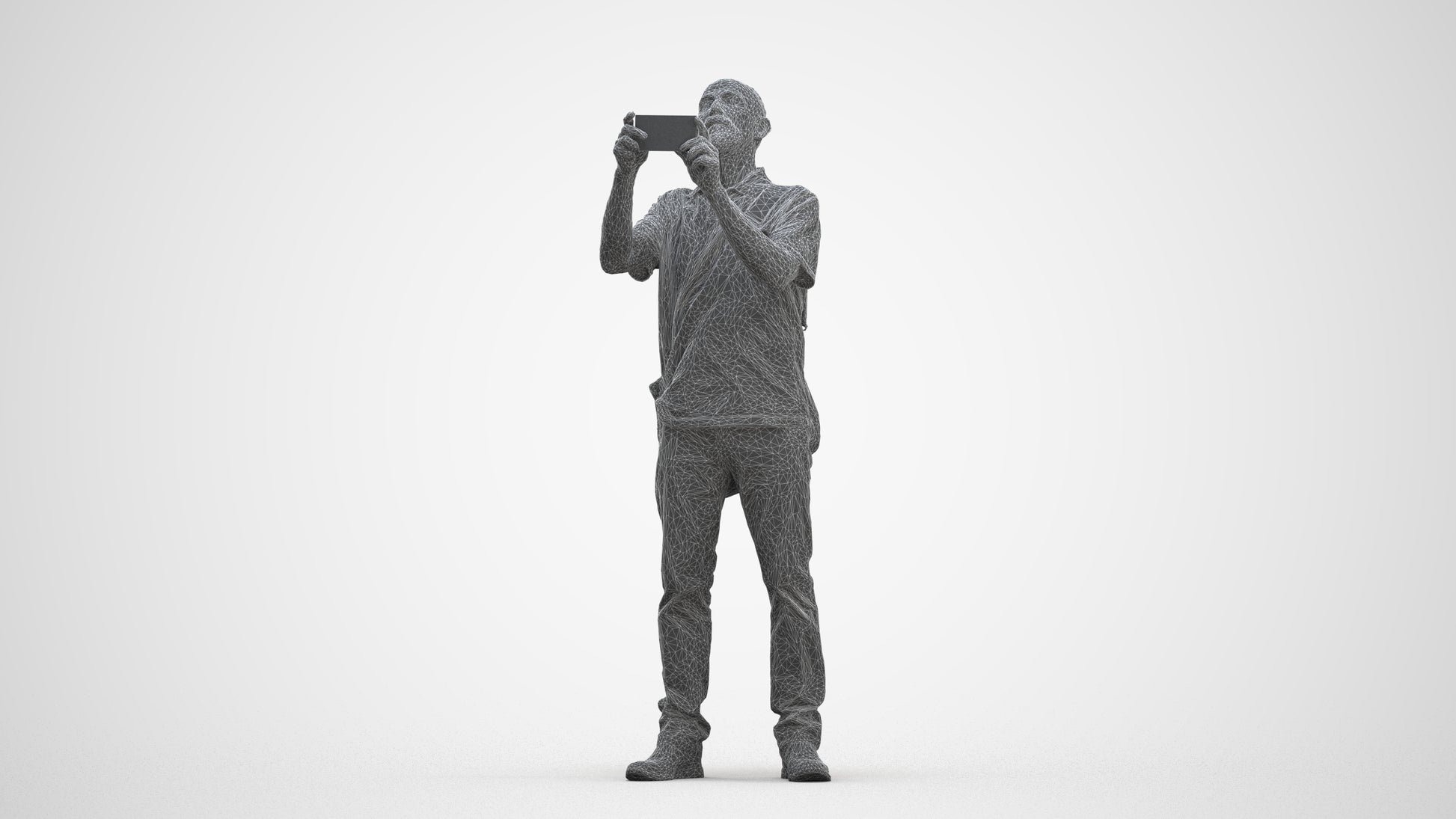 3D people model senior man casual standing, scanned human for 3ds Max rendering, three-quarter front view render