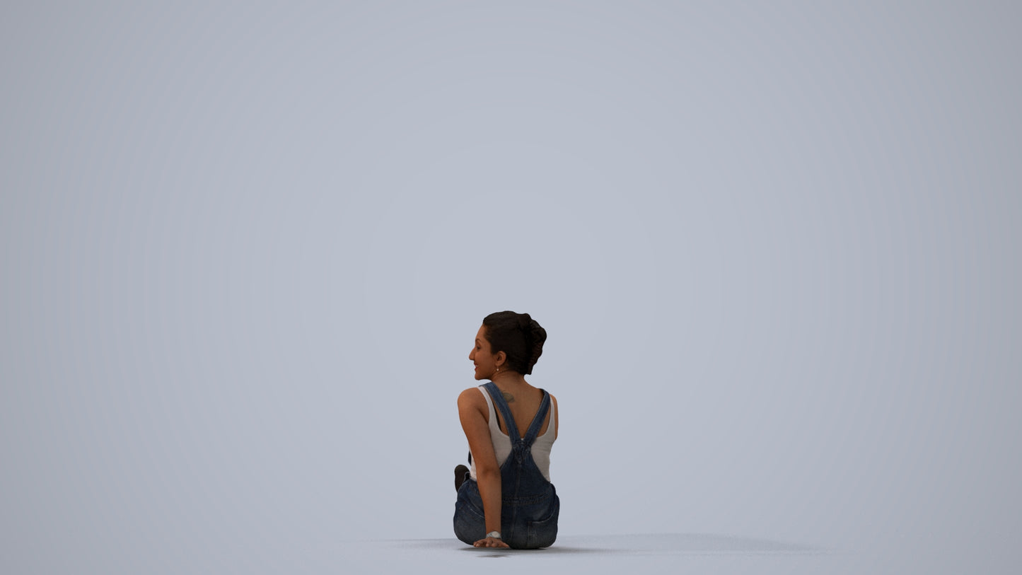 realistic 3D people woman casual sitting, render-ready for V-Ray and Corona, FBX OBJ, three-quarter view render