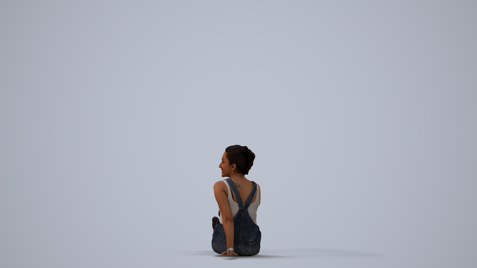realistic 3D people woman casual sitting, render-ready for V-Ray and Corona, FBX OBJ, three-quarter view render