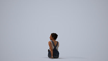 realistic 3D people woman casual sitting, render-ready for V-Ray and Corona, FBX OBJ, three-quarter view render