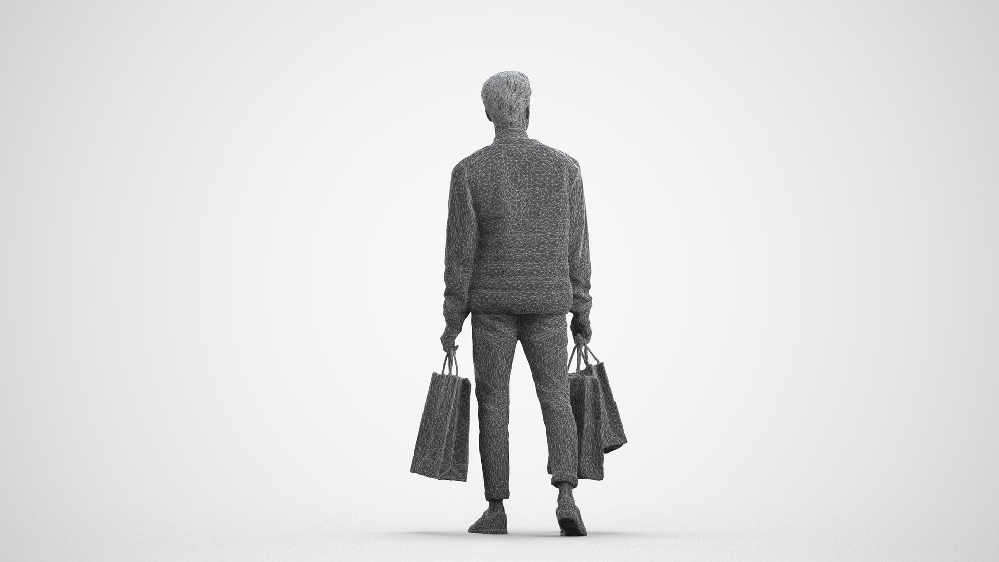 3D human model man casual formal, photogrammetry scanned person for archviz, wireframe front view