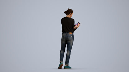 realistic 3D woman casual standing, scanned archviz people for Blender and 3ds Max, front view render