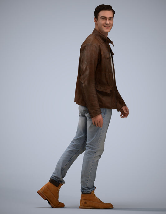 realistic 3D human man casual walking, archviz people FBX OBJ for Blender