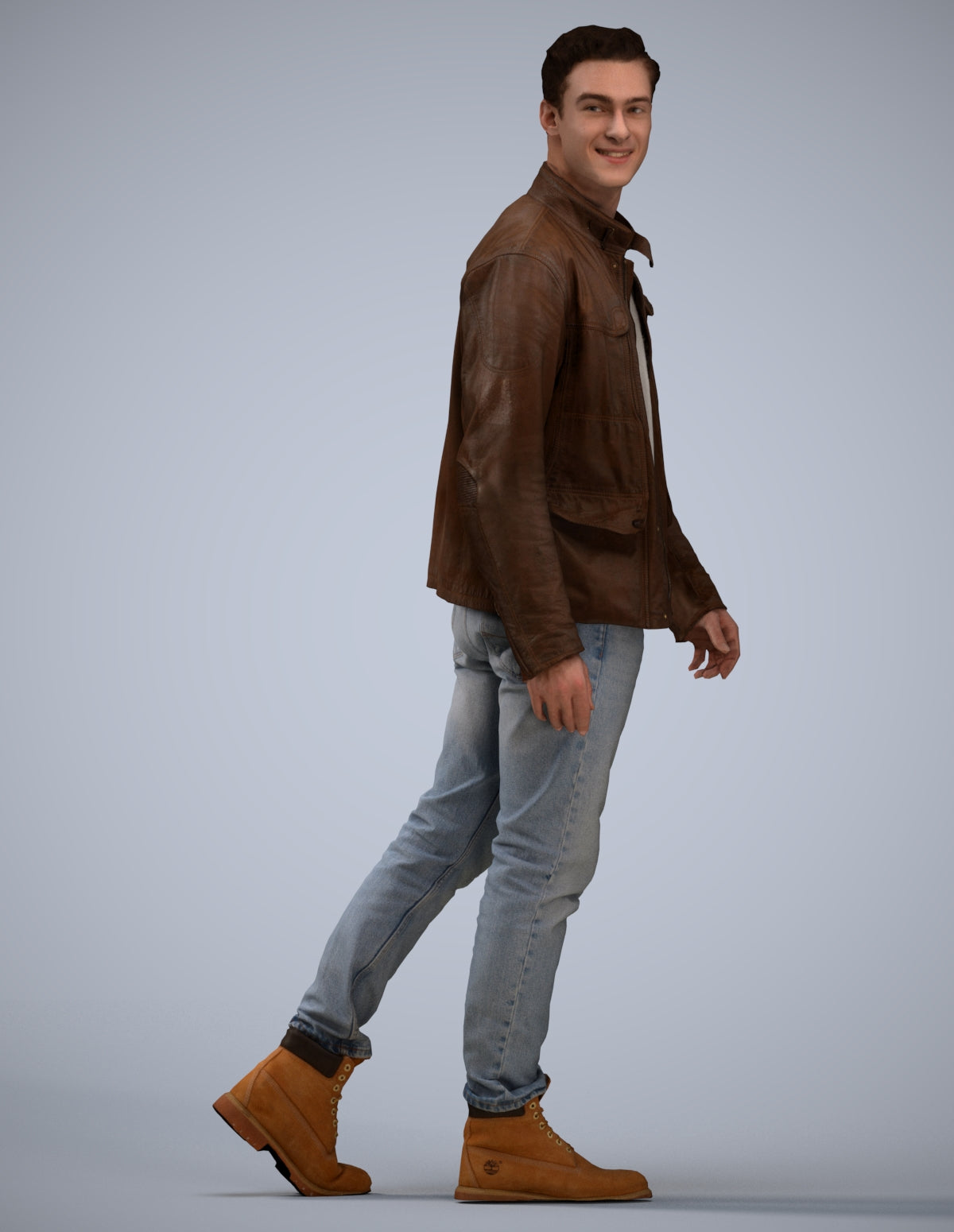 realistic 3D human man casual walking, archviz people FBX OBJ for Blender
