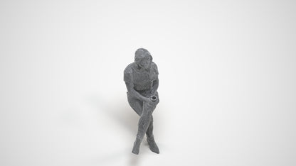 realistic 3D people woman casual sitting, render-ready for V-Ray and Corona, FBX OBJ, wireframe three-quarter view
