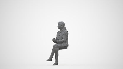 realistic 3D people senior woman casual sitting, render-ready for V-Ray and Corona, FBX OBJ, wireframe back view