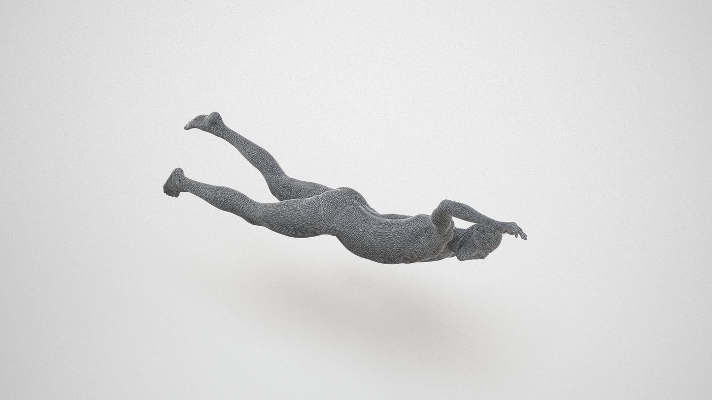 realistic 3D people man sport pool, render-ready for V-Ray and Corona, FBX OBJ, wireframe three-quarter view