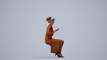 photogrammetry 3D woman casual sitting, realistic human model archviz FBX, side view render