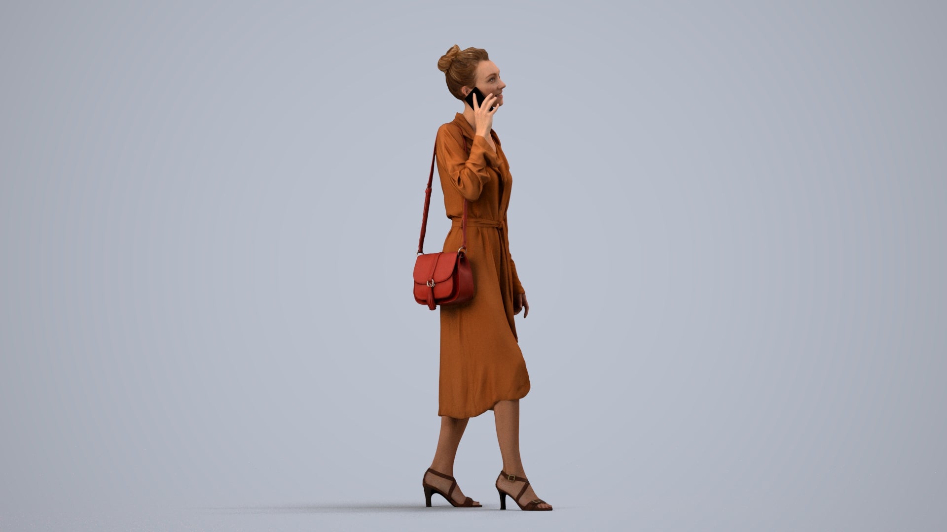 photogrammetry 3D woman casual standing, realistic human model archviz FBX, side view render
