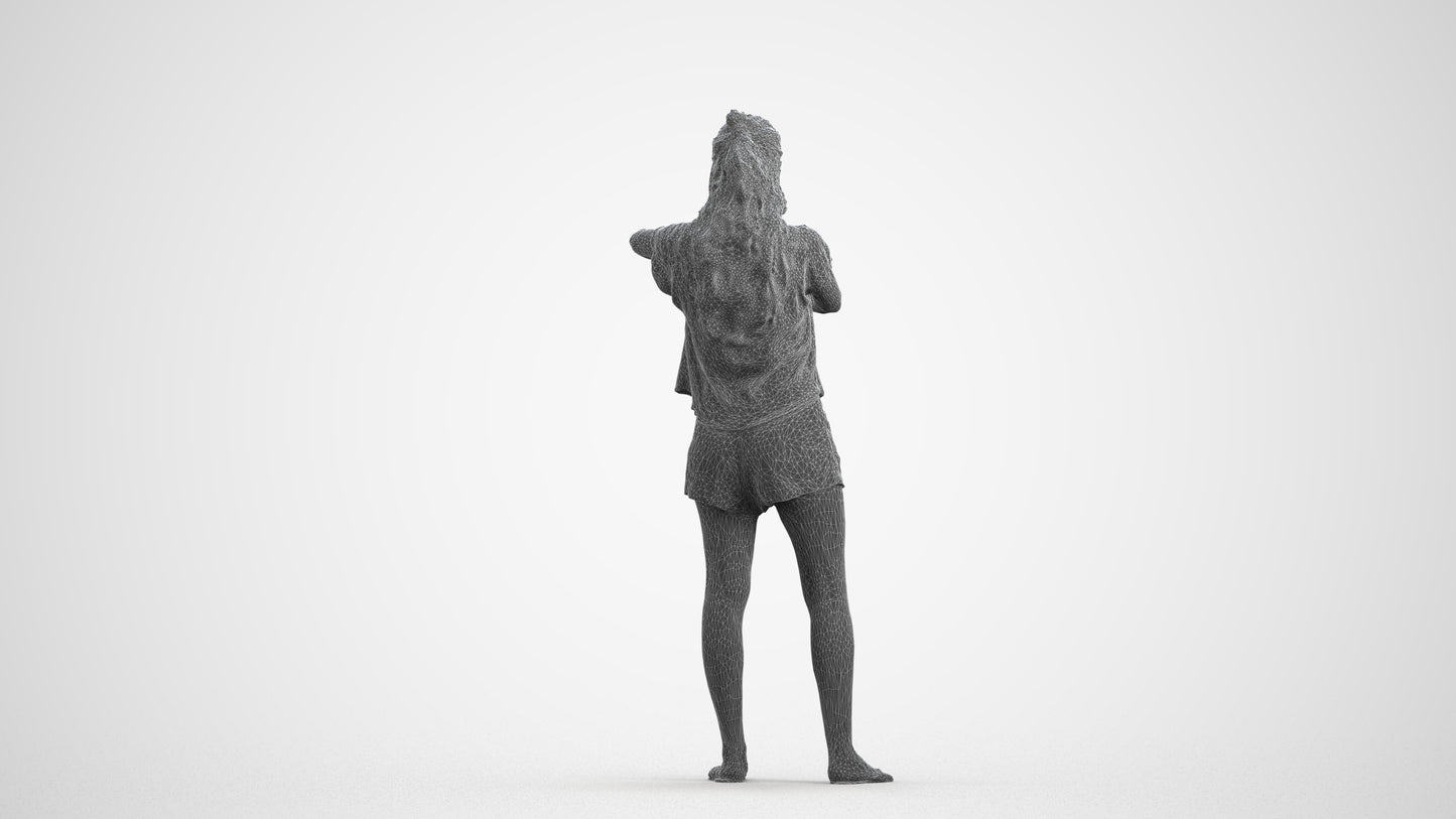 realistic 3D people woman casual standing, render-ready for V-Ray and Corona, FBX OBJ, wireframe front view