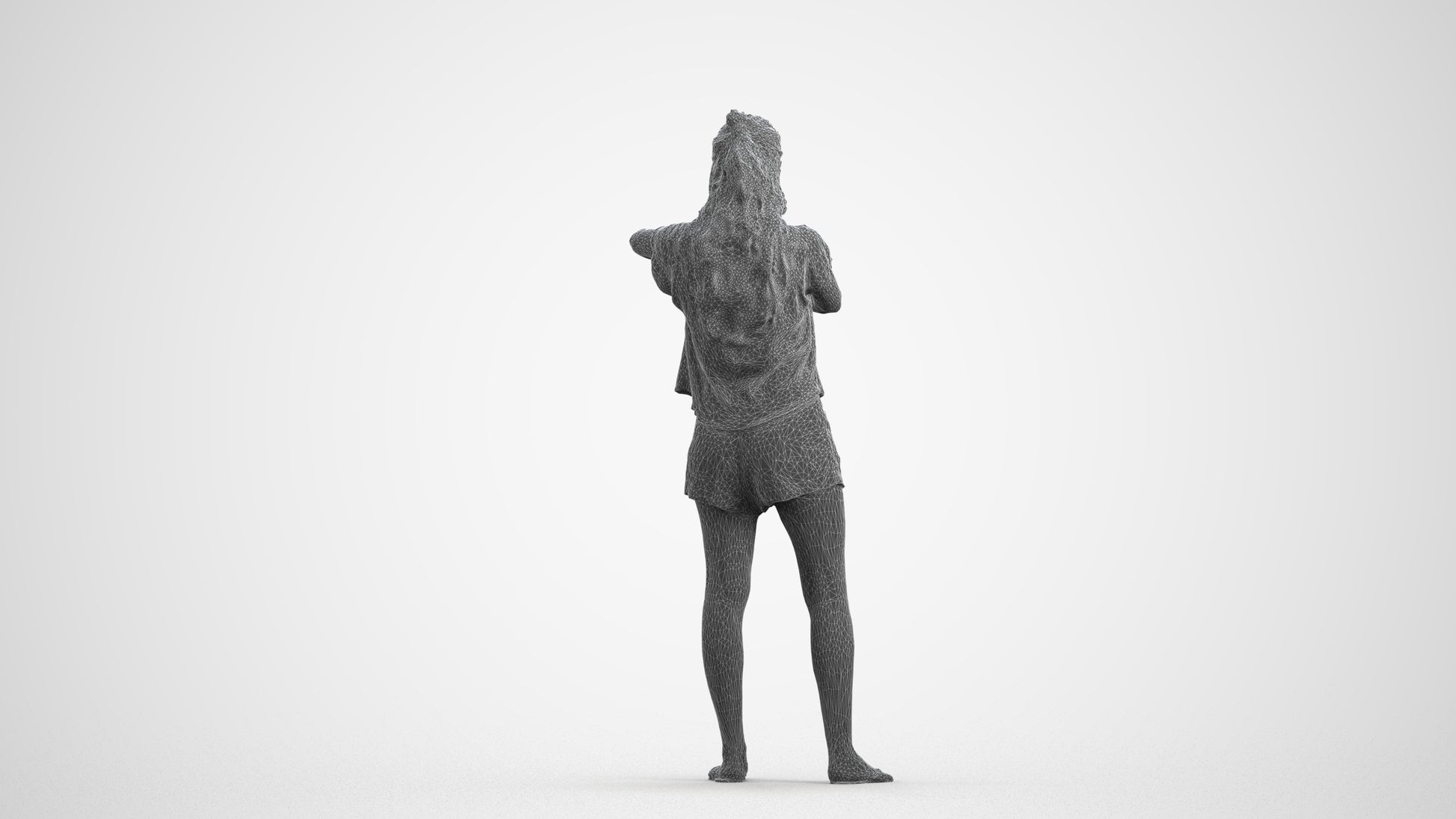 realistic 3D people woman casual standing, render-ready for V-Ray and Corona, FBX OBJ, wireframe front view