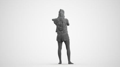 realistic 3D people woman casual standing, render-ready for V-Ray and Corona, FBX OBJ, wireframe front view