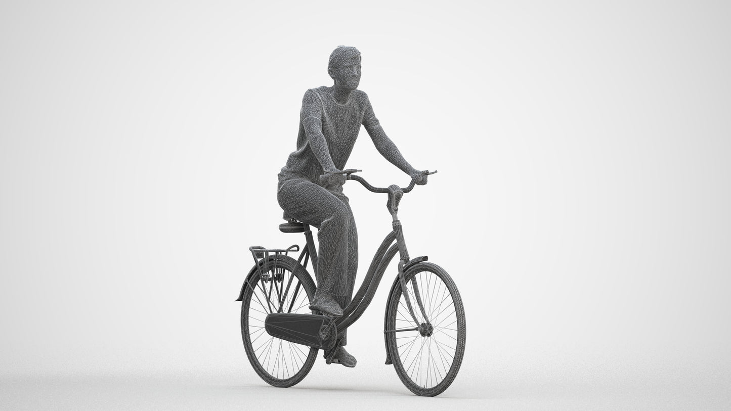 scanned 3D woman casual cycling, photogrammetry people for Enscape and V-Ray, three-quarter front view render