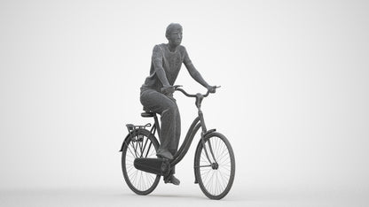 scanned 3D woman casual cycling, photogrammetry people for Enscape and V-Ray, three-quarter front view render