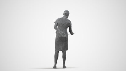 photogrammetry 3D woman hospitality, realistic human model archviz FBX, wireframe side view