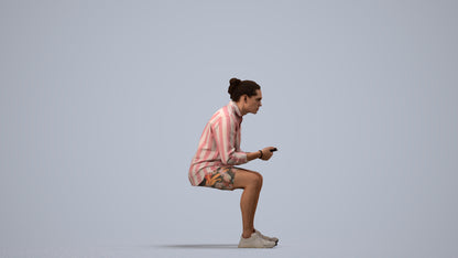 photogrammetry 3D man casual sitting, realistic human model archviz FBX, side view render