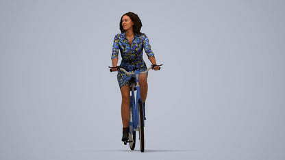 photogrammetry 3D woman casual cycling, realistic human model archviz FBX, top-down view render