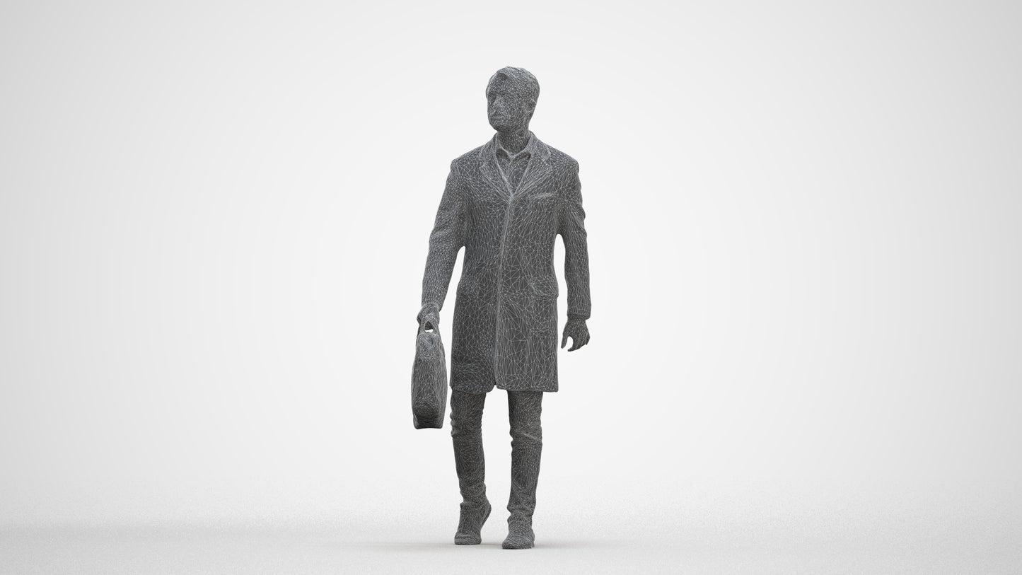 3D human model man business, photogrammetry scanned person for archviz, three-quarter front view render