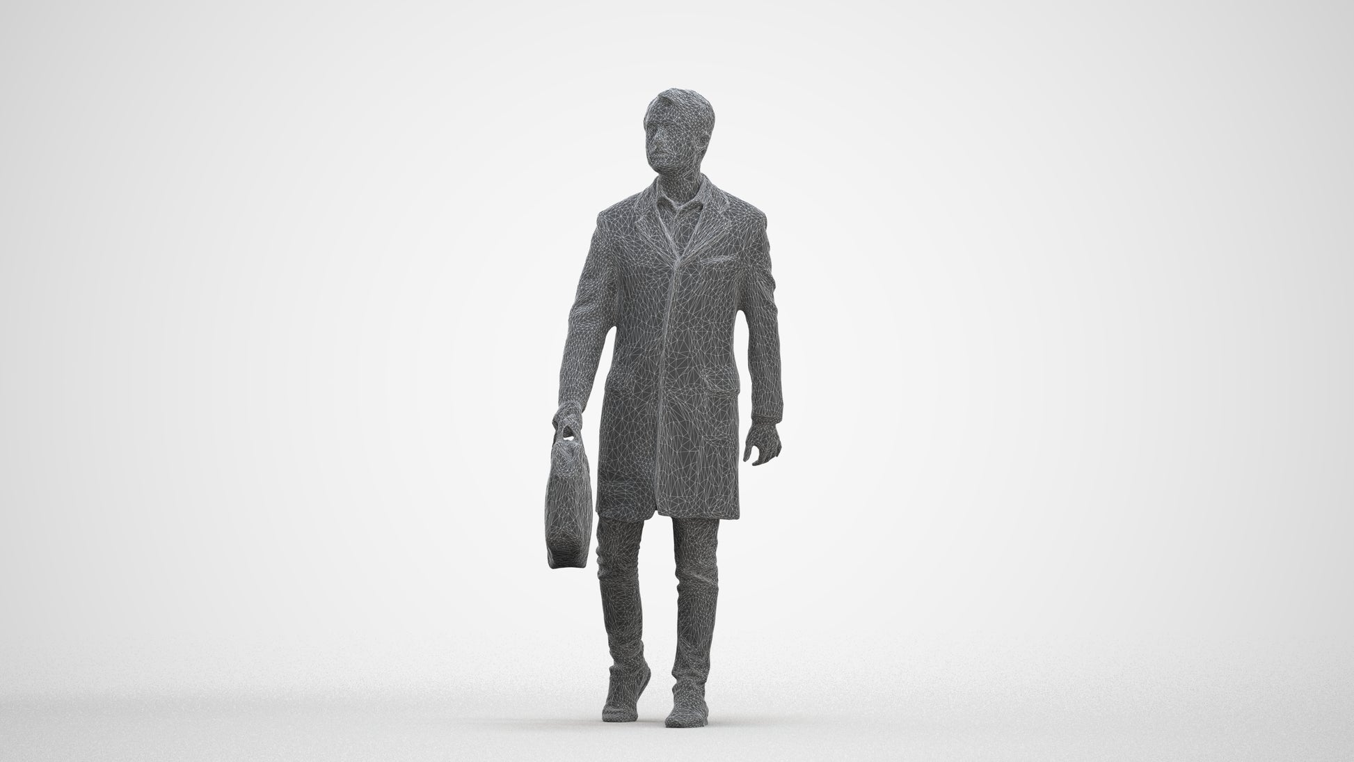 3D human model man business, photogrammetry scanned person for archviz, three-quarter front view render