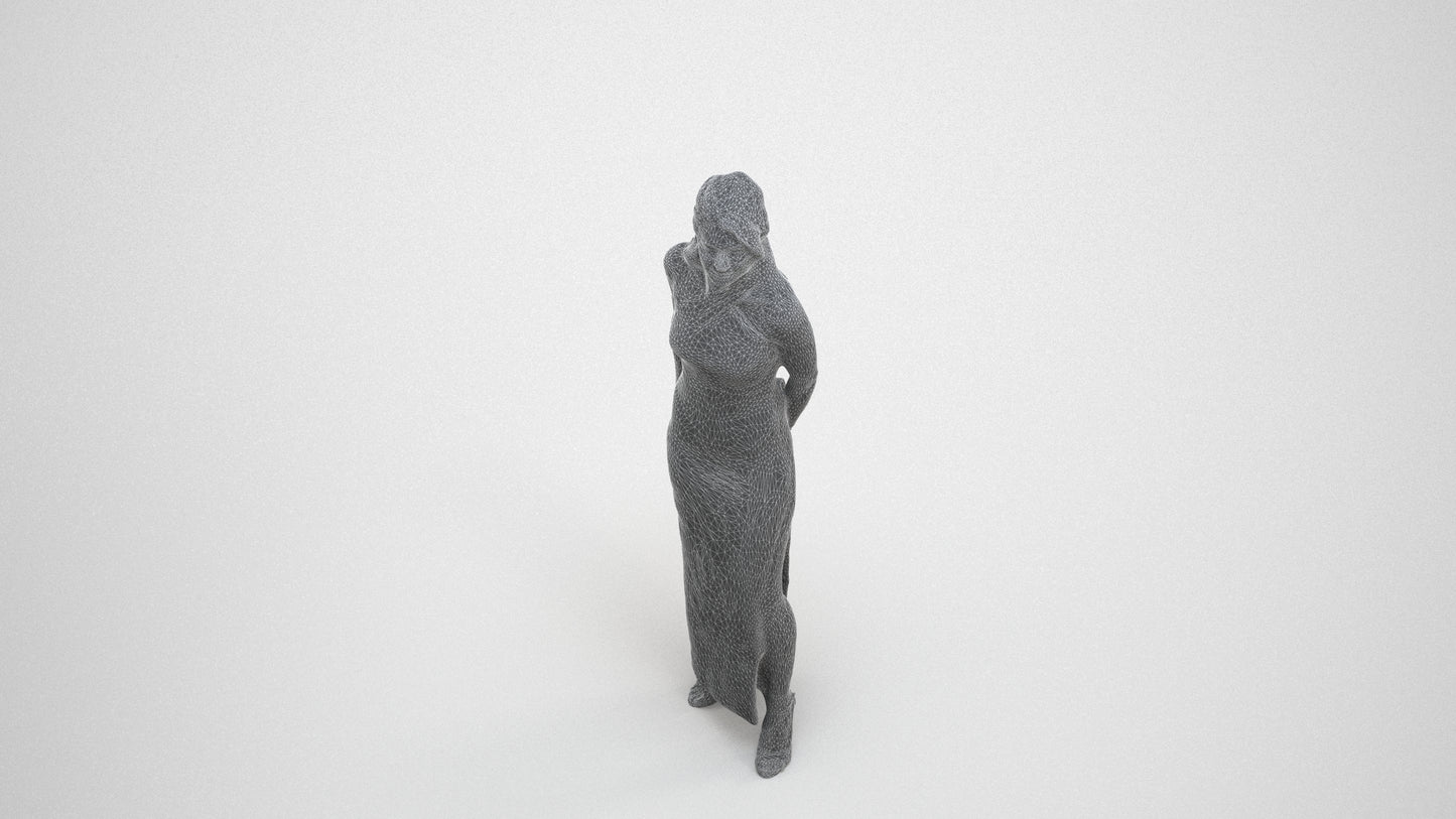 3D scanned woman formalaffairs formal, photorealistic archviz people for Enscape and SketchUp, wireframe three-quarter view