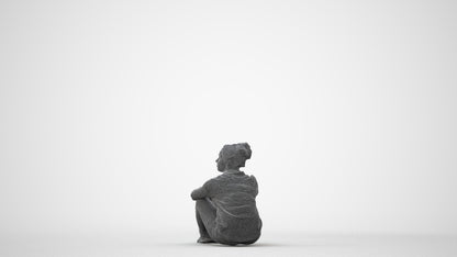 photogrammetry 3D woman casual sitting, realistic human model archviz FBX, square thumbnail