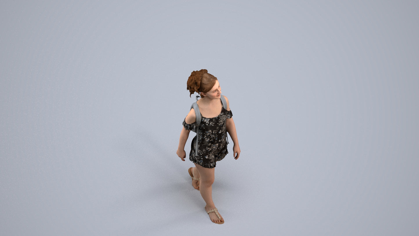 scanned 3D girl casual kids, photogrammetry people for Enscape and V-Ray, back view render