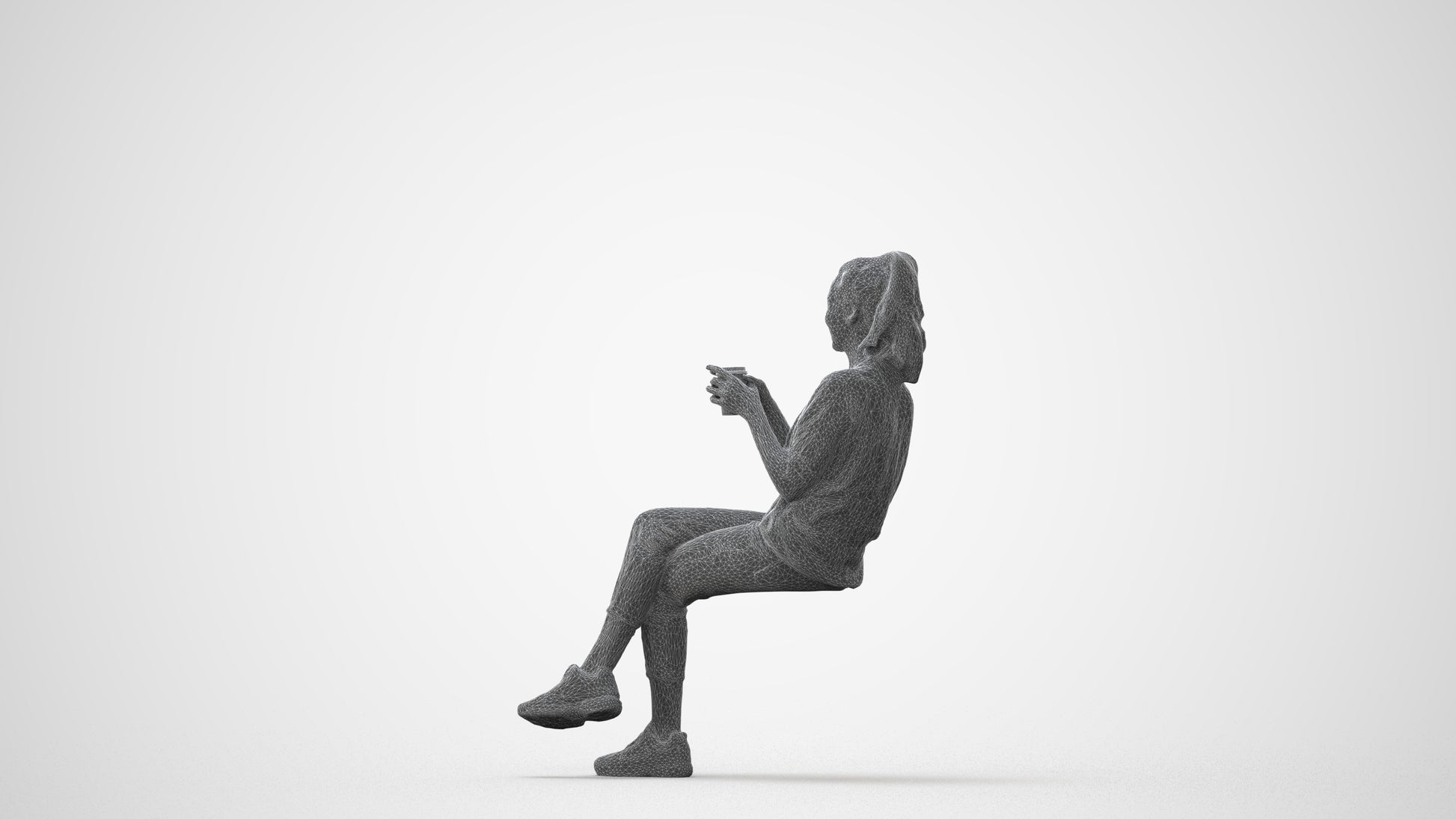 realistic 3D woman casual sitting, scanned archviz people for Blender and 3ds Max, square thumbnail