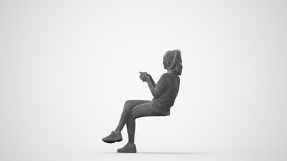 realistic 3D woman casual sitting, scanned archviz people for Blender and 3ds Max, square thumbnail