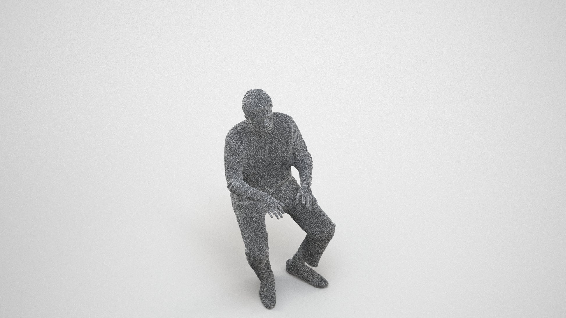 realistic 3D people man casual sitting, render-ready for V-Ray and Corona, FBX OBJ, wireframe three-quarter view