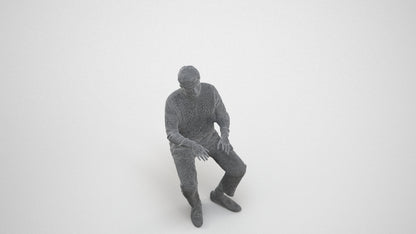 realistic 3D people man casual sitting, render-ready for V-Ray and Corona, FBX OBJ, wireframe three-quarter view