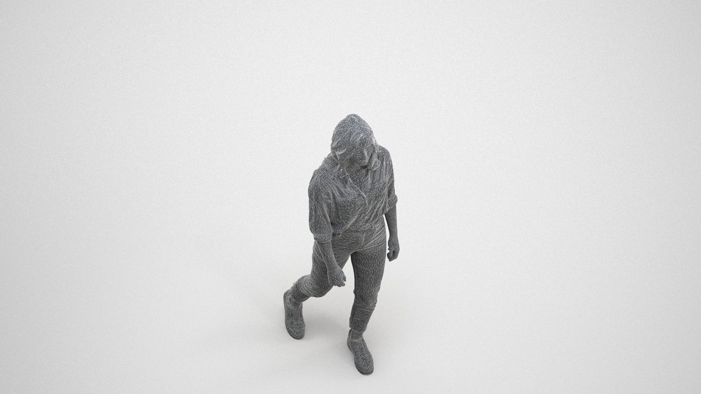 realistic 3D people woman casual walking, render-ready for V-Ray and Corona, FBX OBJ, wireframe three-quarter view