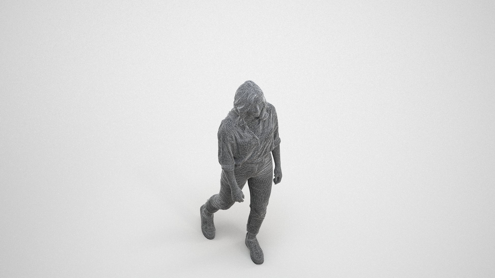 realistic 3D people woman casual walking, render-ready for V-Ray and Corona, FBX OBJ, wireframe three-quarter view