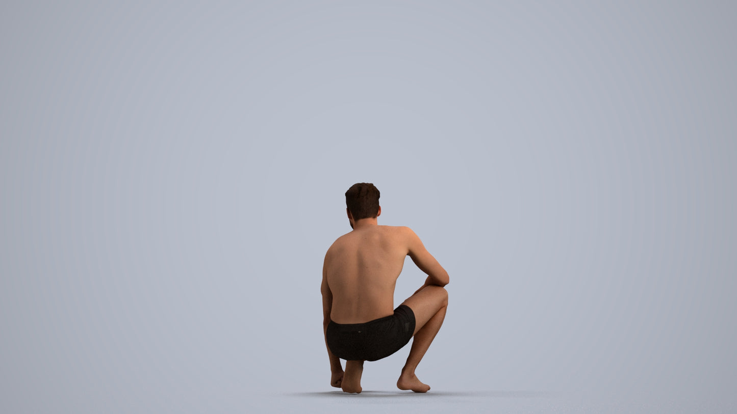 3D people model man pool, scanned human for 3ds Max rendering, front view render