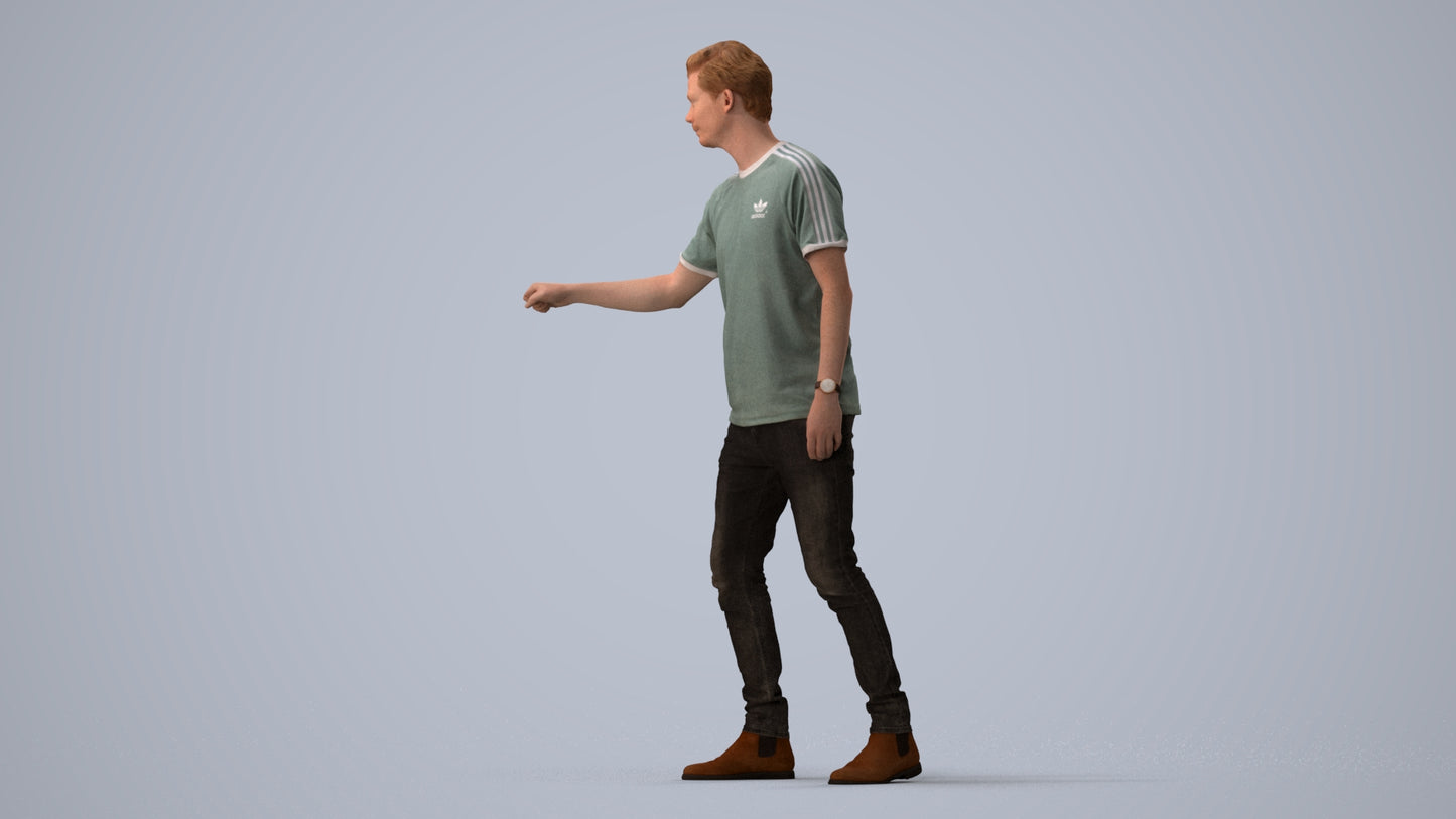 3D scanned man door casual, photorealistic archviz people for Enscape and SketchUp, three-quarter view render