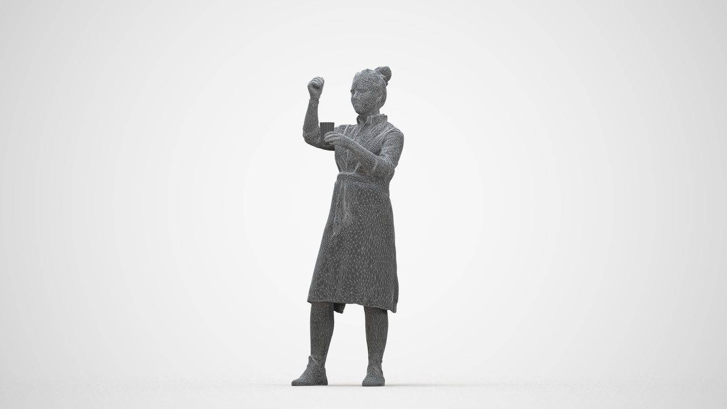 realistic 3D people woman hospitality, render-ready for V-Ray and Corona, FBX OBJ, wireframe back view