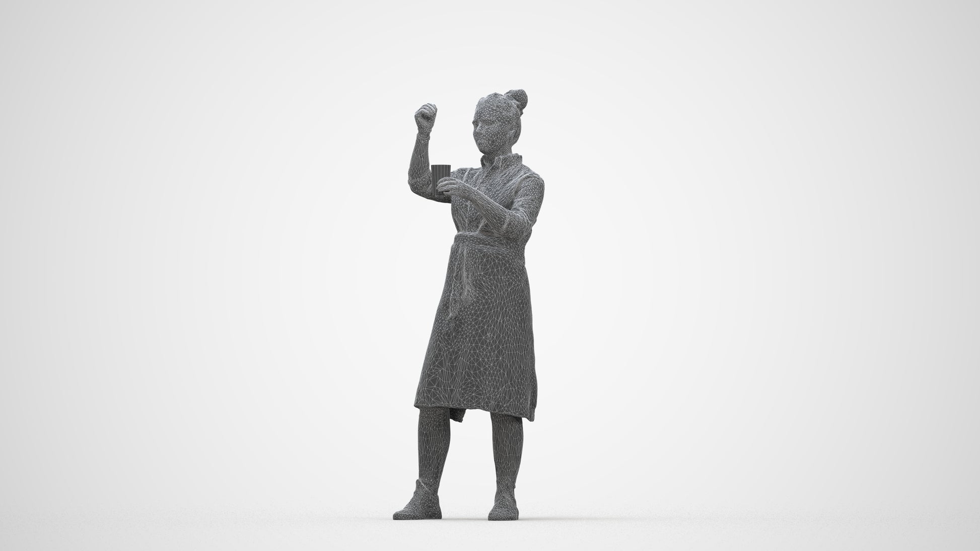 realistic 3D people woman hospitality, render-ready for V-Ray and Corona, FBX OBJ, wireframe back view