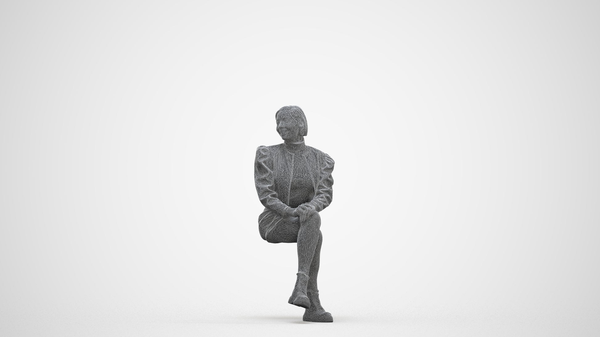 3D people model woman casual sitting, scanned human for 3ds Max rendering, three-quarter front view render