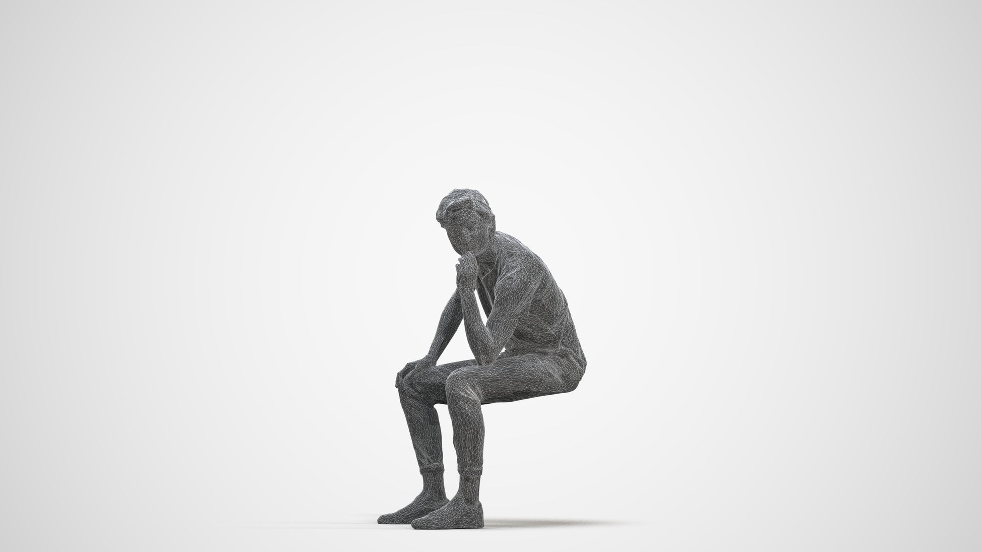 3D scanned man sitting casual, photorealistic archviz people for Enscape and SketchUp, three-quarter front view render
