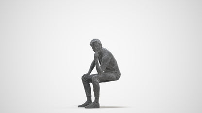 3D scanned man sitting casual, photorealistic archviz people for Enscape and SketchUp, three-quarter front view render