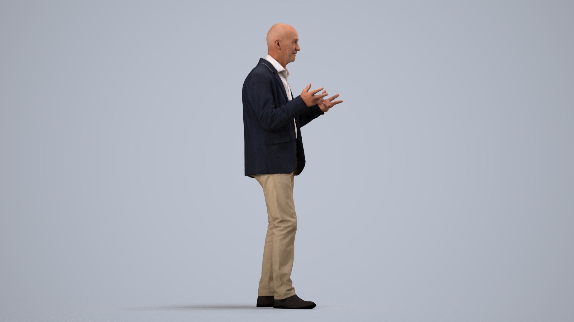 3D scanned senior man business, photorealistic archviz people for Enscape and SketchUp, side view render